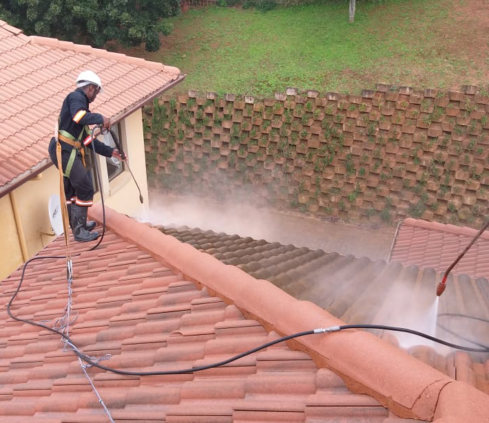 Roof Washing by the professional with pressure a jet