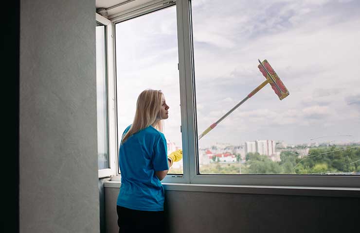 Lady cleaning window