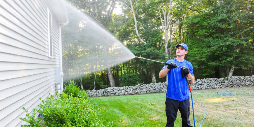 House cleaning by a professional with pressure wash